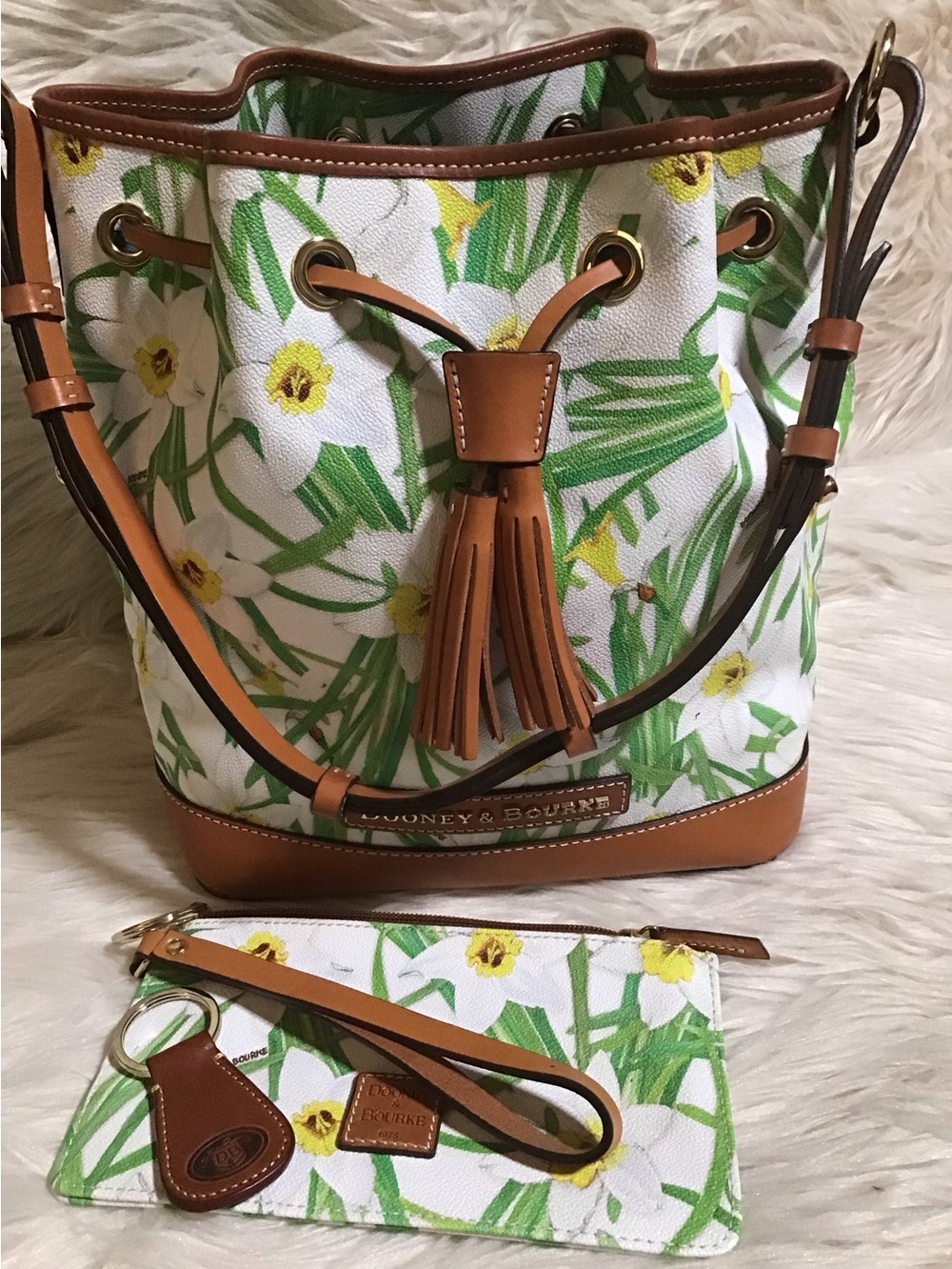Dooney daffodils floral drawstring bucket bag set